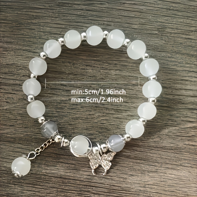 Glass Cat's Eye Bead Bracelet with Butterfly Charm